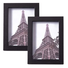 two framed photographs of the eiffel tower in paris, france are shown against a white background