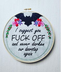 What We Do In The Shadows Embroidery, What We Do In The Shadows Quotes, Nadja What We Do In The Shadows, What We Do In The Shadows, Shadow Quotes, Embroidery Decor, Funny Embroidery, Funny Cross Stitch Patterns, Diy Embroidery Patterns