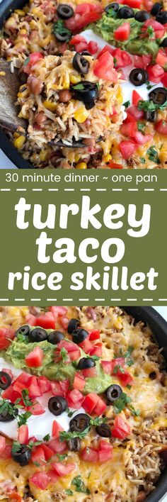 the turkey taco rice skillet is ready to be eaten and put in the oven