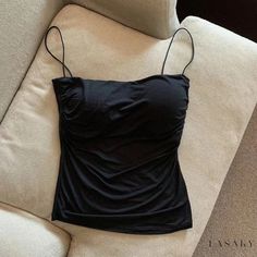 Lasaky - Sleeveless Camisole with Thin Shoulder Straps and Pleated Details for Layering and Pairing - Sweet and Spicy Spaghetti Strap Tank Top, Womens Cami, Solid Clothes, Casual Tank Tops, Womens Vest, Summer Casual, Summer Women, Tankini, Tank Top Fashion