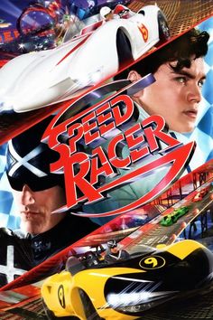 the movie poster for speed racer starring two men in race cars and one is wearing a helmet