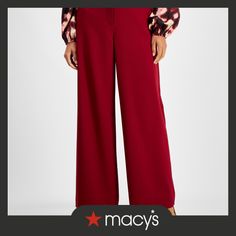 in stock Casual Red Wide Leg Pants, Full Length, Red Wide-leg Pants With Elastic Waistband, Red Stretch Full-length Pants, Full-length Red Elastane Pants, Red Non-stretch Wide Leg Pants With Pockets, Mid Rise, Buy Online, Wide Leg, Pants