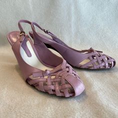 Cute Lavender Leather Slingback Heels With Basket Weave Detail. Perfect To Pair With Dresses During Spring And Summer! 3-Inch Heels Make Them So Comfortable And Chic. Strap Up Heels, Blue Block Heels, Metallic Pumps, Ankle Sandals, Pointy Toe Heels, Caged Heels, Slingback Heels, Summer 3, Rhinestone Heels