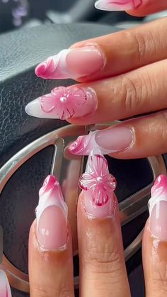 Pink nails for the summer withe a 3-d flower💕.     #summer #summernails #nails #pinknails #flowernails Pink Nails Designs Summer, Pink Nails Ideas With Flowers, Nail Ideas 3d Flowers Pink, Nail Ideas With Flowers Art Designs, Summer Nails With 3d Flowers, Cute Nails 3d Flowers, Pink Flower Summer Nails, Cute Flower Nails Acrylic, Nails Design 3d