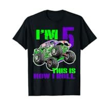 an image of a monster truck with the number five on it's front and back