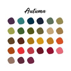 an autumn color scheme with the words autumn in black and white, red, orange, green