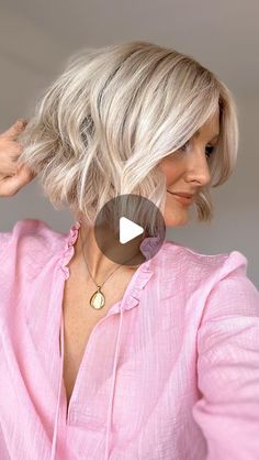 Beach Waves Chin Length Hair, Lob With Waves, Julianne Hough Hairstyles, Beach Waves On Short Bob, Beach Waves With Straightener Short Hair, Bob Platinum Blonde Hair, Short Hair In Rollers, How To Waves Short Hair, Waved Short Hair