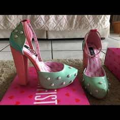 Ice Cream Heels , Super Cute!!! Size 5.5 But They Fit Like Size 7. Cute Pink Platform Heels, Cute Pink Party Heels, Fun Round Toe Party Heels, Fun Party Heels With Round Toe, Fun Round Toe Heels For Party, Iron Fist Shoes, Cream Heels, Iron Fist, Ice Cream