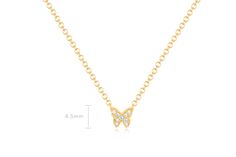 Let your style flutter. A miniature diamond butterfly sits at the center of a delicate ring-linked chain in this simple yet timeless necklace. It features 0.02 carats of diamond set in 14k gold. Butterfly height measures: 4.5mm Total chain length: 16" (14" + (2)1" extenders) Diamond Butterfly Necklace, Timeless Necklace, Whimsical Necklace, Butterfly Motif, Diamond Butterfly, Gold Butterfly, The Wings, Butterfly Necklace, Diamond Set