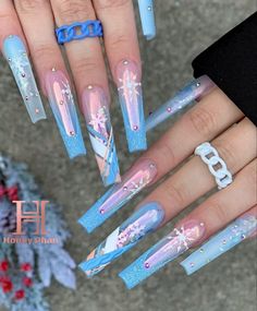 Winter Themed Nails, Unicorn Chrome, Frozen Nails, Gel Paint, Nails Design With Rhinestones, Frozen Theme