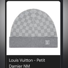 LV PETITE BEANIE ‘CHECKERED GREY’ - soft knitted wool & packaging with tags. Wool Packaging, Gray Cap, Grey Beanie, Luxury Designer Handbags, Leather Label, Jacquard Pattern, Nubuck Leather, Wool Hat, Gucci Men