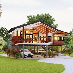 Stilt House Plans, Modern Bahay Kubo, Drawing House Plans, Elevated House, Modern Tropical House, Tropical House Design, Bamboo House Design, House On Stilts, Rest House