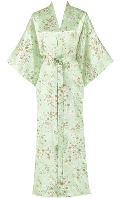 PRICES MAY VARY. Polyester tie closed Hand wash, machine wash, dry clean. This kimono robe is made of soft, breathable, lightweight polyester. A variety of classic colors and trendy patterns. Can be used as stylish loungewear, loungewear, pajamas, pyjamas, bathrobes and kimonos. This kimono comes with a belt buckle, belt loops and an internally designed belt buckle. one size. Fits chest and hips up to 47". Length is 54 inches. (Tolerance is 1-2 inches). This beautiful and elegant kimono robe bri Floral Print Sleepwear With Kimono Sleeves, Spring Silk Kimono For Daywear, Spring Green Printed Sleepwear, Spring Wedding Green Kimono, Silk Sleepwear With Floral Print For Spring, Silk Floral Print Sleepwear For Spring, Green Spring Kimono For Loungewear, Green Kimono For Spring Loungewear, Spring Sleepwear With Kimono Sleeves