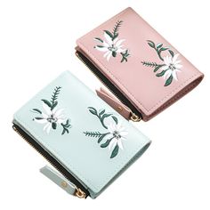 Feature:  Style: Fashion card purse wallet  Item type: Short wallet  Gender: Women  Main material: PU leather  Color: Black,Pink,Gray,Dark Green,Light Green  Size: 12.5cm*9cm*1.5cm/4.9*3.5*0.6inch Package Included:  1 *Fashion Women Short Wallet Wallet Embroidery, Mode Niqab, Card Holder Purse, Small Coin Purse, Card Purse, Branded Wallets, Wallets For Women Leather, Pu Leather Wallet, Flower Bag