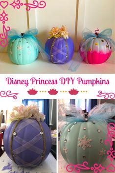 disney princess diy pumpkins with ribbons and bows