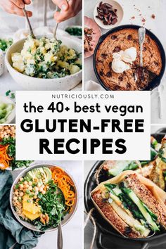 the 40 best vegan gluten - free recipes are on display in this collage