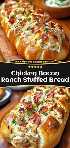 chicken bacon ranch stuffed bread on a cutting board