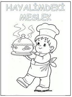 a coloring page with a boy holding a cake and the words havalmedeki meslek