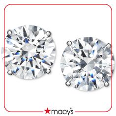 in stock Macy's Brilliant Cut Diamond White Earrings, White Tarnish-resistant Cubic Zirconia Earrings, White Gold Round Cubic Zirconia Clip-on Earrings, Ring Guide, Colored Glassware, Unique Gifts For Him, Gift Finder, Mens Trends, Name Gifts