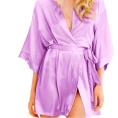 "Angels" 100%Polyester Kimono Sleeve Pockets Side Detachable Tie Satin Lilac New With Tag Victoria Secret Silk Robe, Red Silk Robe, Satin Kimono, Silk Robe, Victoria Dress, Sleepwear Robe, Kimono Dress, Lingerie Collection