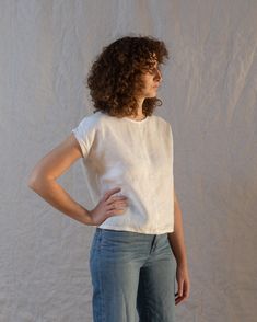 The Alix Top | Hand-Made, 100% Linen | shophedda.com – Shop Hedda Fitted Linen Top For Casual Gatherings, Everyday Fitted Linen Blouse, White Linen Crew Neck Blouse, White Linen Tops For Casual Gatherings, Linen Short Sleeve Blouse For Casual Gatherings, Everyday White Linen Top, Relaxed Fit Linen Minimalist Tops, Linen Short Sleeve Tops For Everyday, Minimalist Relaxed Fit Linen Top