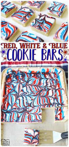 patriotic cookie bars with red, white and blue icing