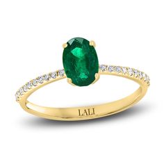 LALI Jewels Natural Emerald Engagement Ring 1/10 ct t Diamonds 14K Yellow Gold | Jared Emerald Ring Engagement Diamond, Jared The Galleria Of Jewelry, Emerald Engagement, Emerald Stone, Emerald Engagement Ring, Emerald Gemstone, Gemstone Engagement Rings, Emerald Diamond, Natural Emerald