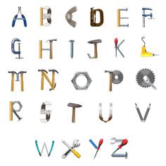 the alphabet is made up of different tools and materials to make it look like they are working