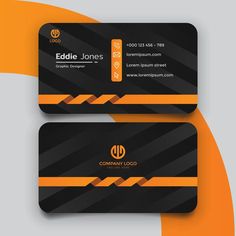 two black and orange business cards with an orange stripe on the bottom, one in the middle