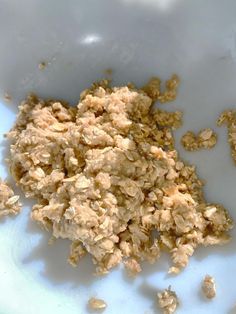 a white bowl filled with oatmeal on top of a table