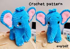 two pictures of an elephant made out of crochet