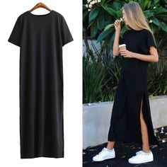 Long Black Bodycon Dress, Long Tshirt Dress, Summer Dress Trends, Ladies Long Top, Cheap Summer Dresses, Comfy Clothes, Mommy Style, Elegante Casual, Outfit Trends