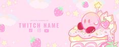 a pink wallpaper with an image of a cupcake and strawberrys