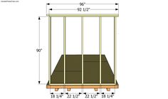 a wooden platform with measurements for the top and bottom part of it, including two sides