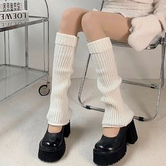 This price is for a pair of leg warmers only. Fitted White Knee-high Socks For Winter, Trendy Mid-calf Bottoms For Winter, Trendy Mid-calf Winter Bottoms, One Size Knee-high Socks For Fall, Casual Thigh High Socks For Winter, Casual Thigh High Winter Socks, Winter Acrylic Socks, Trendy Ribbed Winter Bottoms, Trendy Fitted Solid Leg Warmers