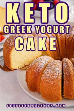 a white plate topped with cake next to a bundt cake