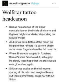 an article about wolfstar tattoo headcanon on the app store's website