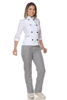 Calça Feminina Pied Poule, Xadrez, de modelagem reta com elástico na metade da cintura. Ideal para quem trabalha na área gastronômica. Sewing Blouses, Teen Fashion Outfits, Teen Fashion, Pajama Pants, Chef