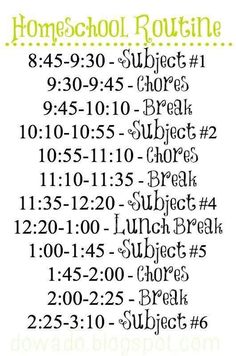 a poster with the words homeschool routine on it