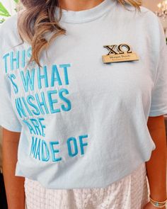 a woman wearing a t - shirt that says, this is what wishes are made of