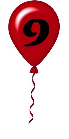 a red balloon with the number nine hanging from it's tail, on a white background