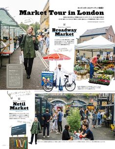 the front page of a magazine with pictures of people walking and shopping in london, england