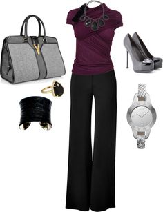 Love the top, pants and shoes! purple is my favorite color Looks Black, Professional Attire, Looks Chic, Dress For Success, Work Wardrobe, Business Attire, Business Casual Outfits