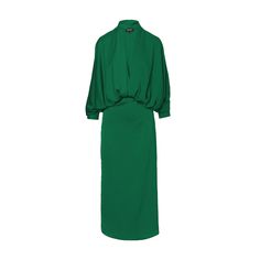 Emerald green maxi dress with deep 'V' neckline and long flared sleeves. Dry clean only. Composition: 60% POLYESTER 40% VISCOSE Formal Green V-neck Maxi Dress, Green Maxi Dress For Cocktail, Elegant Green Embroidered Maxi Dress, Green V-neck Midi Dress For Formal Occasions, Green Chiffon Maxi Dress For Formal Occasions, Green Chiffon Maxi Evening Dress, Chic Green Maxi Dress For Formal Occasions, Chic Green V-neck Maxi Dress, Dinner Maxi Dress With Draped Sleeves