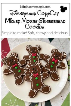 mickey mouse gingerbread cookies on a white plate