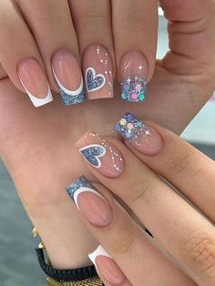 Multicolor  Collar   Cartoon Color Nails Embellished   Beauty Tools Fake Nails Long, Valentine Nails, Nagel Tips, Valentine's Day Nails, Square Nails, Nail Accessories