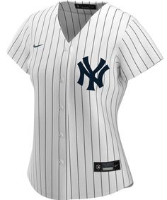 Women's New York Yankees Nike White Home Replica Team Jersey: This New York Yankees Women's Team jersey from Nike brings the team's official design to your wardrobe for a consistently spirited look on game day. The polyester material and slick New York Yankees graphics are just what any fan needs to look and feel their best. Material: 100% Polyester MLB Batterman applique on center back neck Short sleeve Full-button front Heat-sealed transfer applique Heat-sealed jock tag Rounded hem Machine was Yankees Outfit, Go Yankees, Mlb Logos, Aaron Judge, Yankees Fan, Derek Jeter, White Home, Ny Yankees, Team Jersey