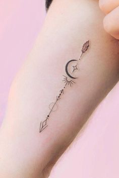 21 Amazing And Unforgettable Arrow Tattoo Designs... Unalome Arrow Tattoos For Women, Arrow Tattoo With Symbols, Diamond Arrow Tattoo, Sag Arrow Tattoo, Arrow Tattoo With Meaning, Girly Arrow Tattoo, Pretty Sagittarius Tattoo, Arrow Symbol Tattoo, Butterfly And Arrow Tattoo