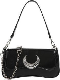 Y2k Shoulder Bags Moon Lock Women's Chain Underarm Bag Purse Handbags Black Product Details Product Dimensions : 9.5 x 1.6 x 4.7 inches; 9.6 ounces Item model number : moon Bag Department : Womens Country of Origin : China Size:9.5*1.6*4.7inch Dark Disney Illustration, Moon Purse, Cute Small Purse, Goth Purse, Y2k Shoulder Bag, Small Messenger Bag, Girlie Style, Handbags Fashion, Underarm Bag