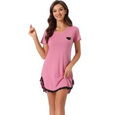 This soft fabric and breathable lounge dress for women is constructed of 60% Polyester, 35% Viscose, and 5%Spandex fabric, comfy, moisture-wicking, breathable, and skin friendly. Featuring a v-neck, heart print, and short-sleeved design, makes you feel cozy all night, and enjoy a comfortable sleep and sweet dream. Great for loungewear, nightwear, sleepwear, home bedroom, and daily wear. No matter the cozy bedtime, casual home relaxation, laze afternoon, or comfy bath, the soft and lightweight ni Pink V-neck Sleepwear For Loungewear, Casual V-neck Nightgown For Home, Casual V-neck Sleepwear For Home, Casual V-neck Sleepwear, Pink Cotton Nightgown For Lounging, Comfortable Pink Sleepwear For Overnight, Pink Casual Nightgown For Home, Casual Pink Nightgown For Home, Comfortable Stretch Pink Sleepwear